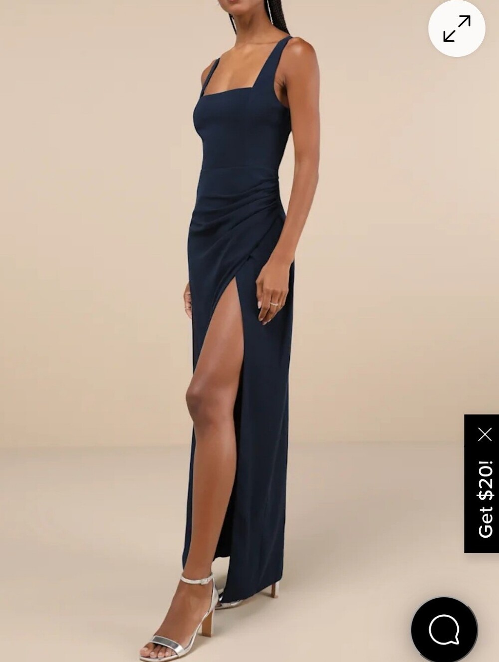 NWT Lulu's Navy Blue Ruched Square Neck Maxi Dress